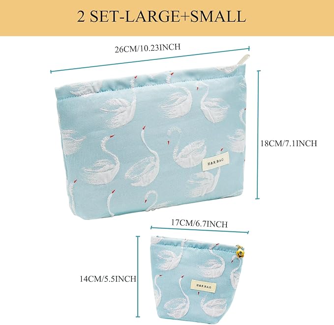 2 Pcs Makeup Bags, Large Cosmetic Bag Travel Toiletry Bag Organizer for Women, Embroidery Craft, Floral Makeup Bag Small Cosmetic Pouch Purse with Zipper Gifts for Girls Teen
