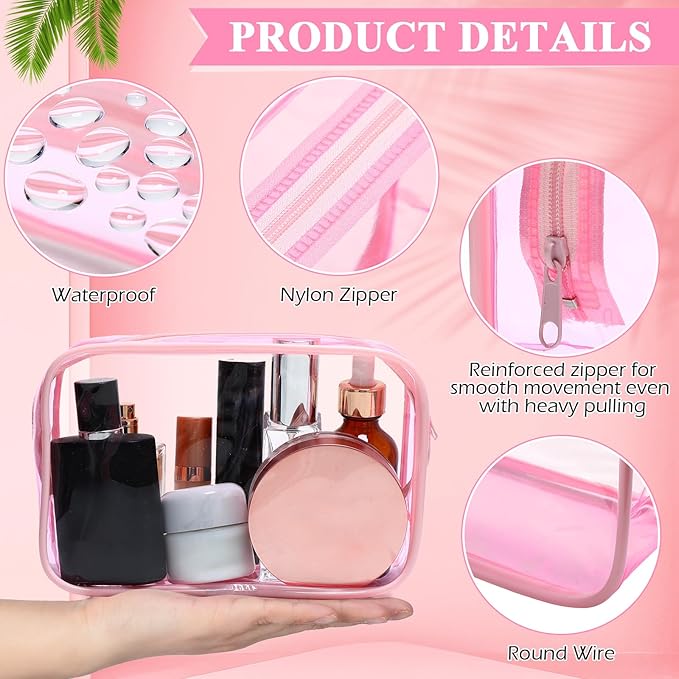 Weewooday 12 Pieces Clear Makeup Bags Cosmetic Storage Bags PVC Zipper Pouches Travel Waterproof Makeup Plastic Case for Women Organizing Toiletries Traveling Bathroom(Small,Light Pink)