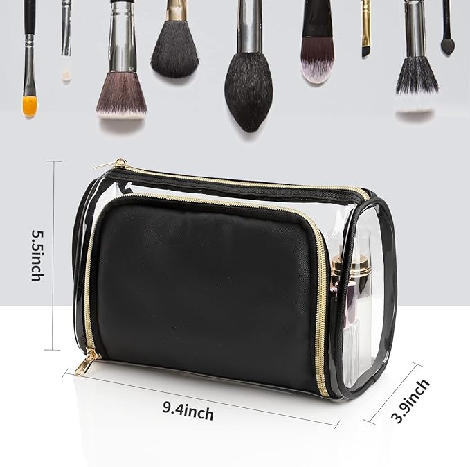 CUBETASTIC Clear Makeup Bag, TSA Approved Toiletry Bag, Transparent Small Travel Bag for Essential Makeup, Toiletries Cosmetic Storage Organizer Cute Clear Pouch with Compartment