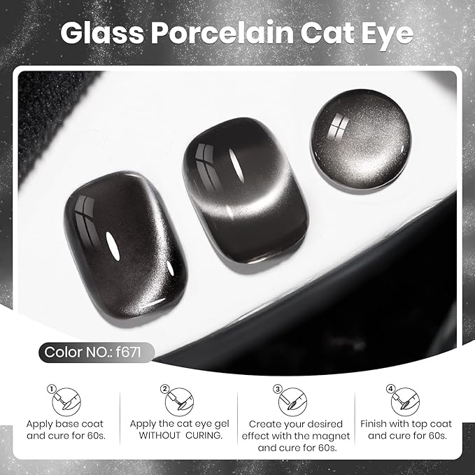 Beetles Black Cat Eye Gel Polish, 15ML Black Glass Cat Eye Glitter Gel Polish with Magnet Shimmer Translucent Sheer Color Soak Off UV Midnight Sands Series French Nail Art Dsign Gift for Women