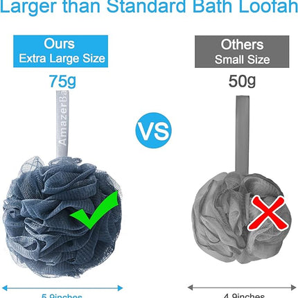 AmazerBath Loofah Sponge 75g/Piece, Exfoliating Bath Sponge Body Scrubber - Loofa Set of 4 Grey Blue-Pink-Grey-White (Large)