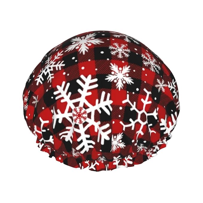 Christmas Snowflakes Shower Cap For Women Reusable Waterproof Double Layers Bath Cap Hair Protection Elastic Ladies Spa Salon Shower Hat