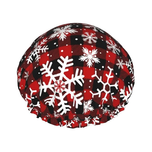 Christmas Snowflakes Shower Cap For Women Reusable Waterproof Double Layers Bath Cap Hair Protection Elastic Ladies Spa Salon Shower Hat