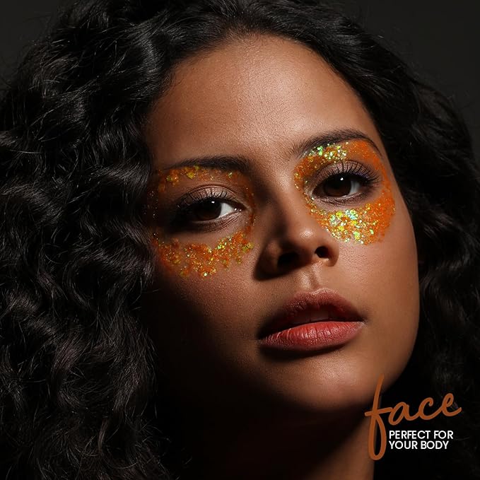 Teenitor Body Glitter Gel, Face Glitter, Orange Glitter for Body Makeup, 80g/2.8oz Face and Body, Hair Glitter Gel, Rave Glitter