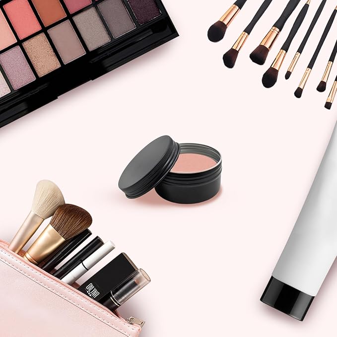 48 Pack Screw Lid Round Tins 4 oz Aluminium Empty Tin Black Metal Candle Storage Tin Black Aluminium Empty Candle Tins for crafts, food, cosmetics, ointment storage, DIY (black)