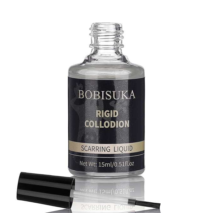 BOBISUKA Rigid Collodion with Brush 15ml for Scar Makeup, Scarring Liquid for Special Effects, Professional Realistic SFX Kit for Halloween Makeup, Cosplay, Costume, Theater, Film & Stage