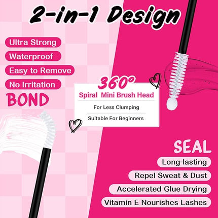 PROLASHBEAUTY Lash Bond and Seal Cluster Lash Glue & Seal Waterproof Bond and Seal Cluster Lash Glue for DIY Eyelash Extensions Waterproof Strong Hold (5ml+5ml, Clear Bond & Clear Seal)