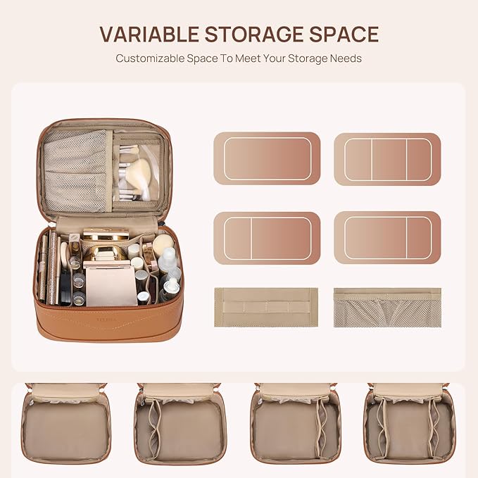 Telena Large Makeup Bag, Travel Toiletry Bag for Women, Vegan Leather Makeup Organizer Case Cosmetic Bag for Travel Essentials
