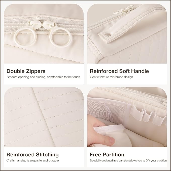 Abiudeng Standing Travel Makeup Bag Stand up Make up Bag Travel Toiletry Bag with Multiple Compartments Large Capacity for Women Business Trips Fitness and Daily Commutes (White)