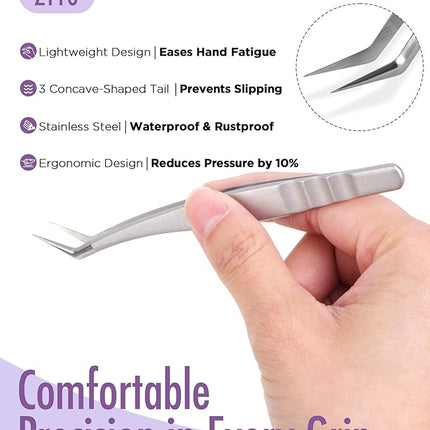BEYELIAN Eyelash Extension Tweezers, Professional Lashes Tweezers for Make Fans, Curved Tip Stainless Steel JT10