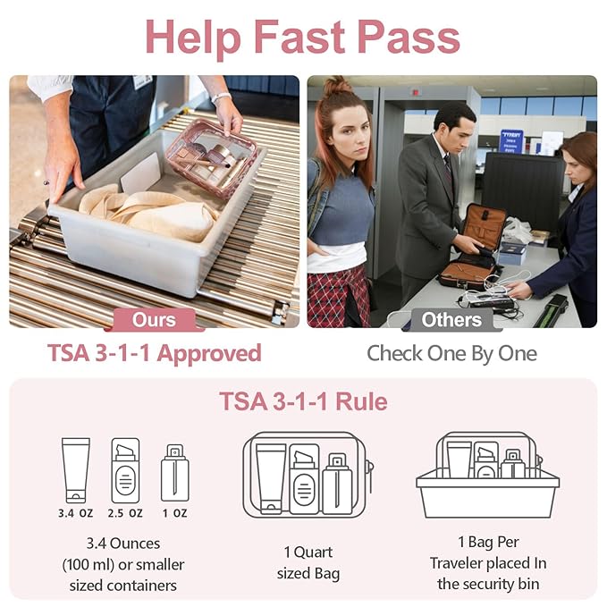 PACKISM TSA Approved Toiletry Bag - Rose Gold Leopard Print Clear Makeup Bag, Suitable for Gifts, with Supporting Frame, Perfect for Travel Essentials, Thick No Smell