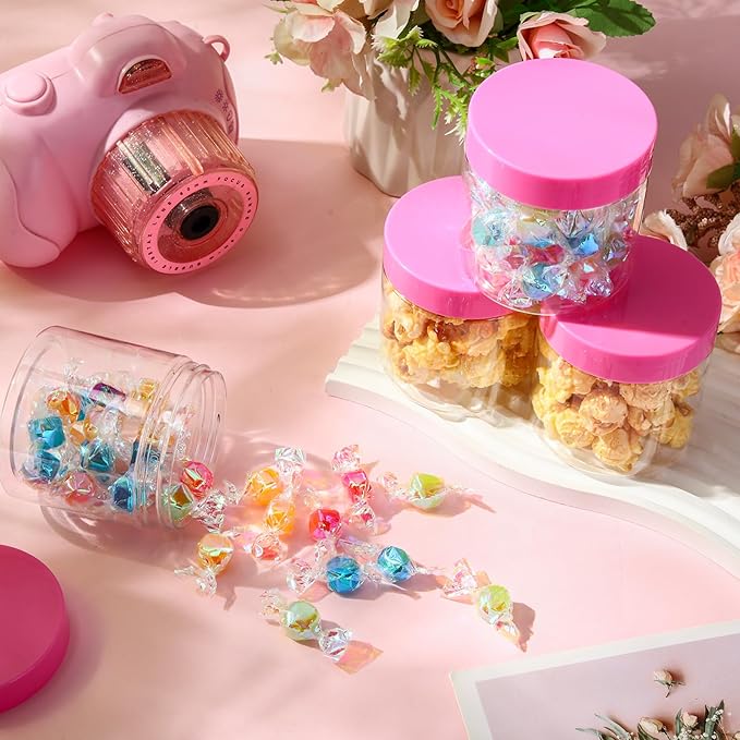 SATINIOR 100 Pcs Plastic Jars with Lids Small Containers Lids Wide Mouth Small Plastic Containers for Lotion Cream Rhinestones Body Butters Travel Storage(8 oz, Pink)