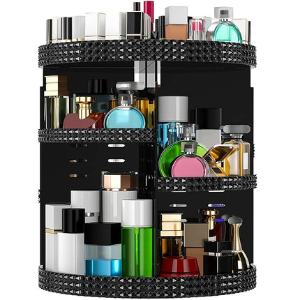 Black 360 Makeup Organizer Degree Rotating, 7 Layers Large Capacity Cosmetic Storage, Acrylic Makeup Organizers, Organizador De Perfumes Fits Makeup Brushes, Lipsticks, Bathroom, Black