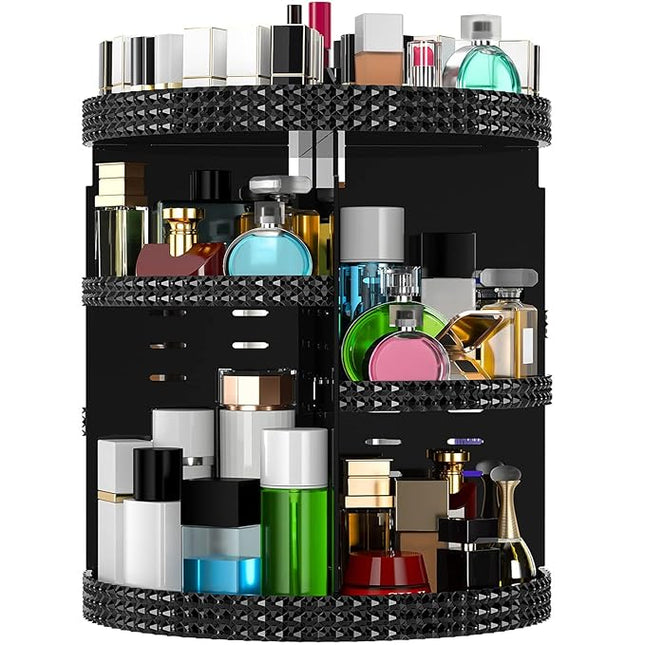 Black 360 Makeup Organizer Degree Rotating, 7 Layers Large Capacity Cosmetic Storage, Acrylic Makeup Organizers, Organizador De Perfumes Fits Makeup Brushes, Lipsticks, Bathroom, Black