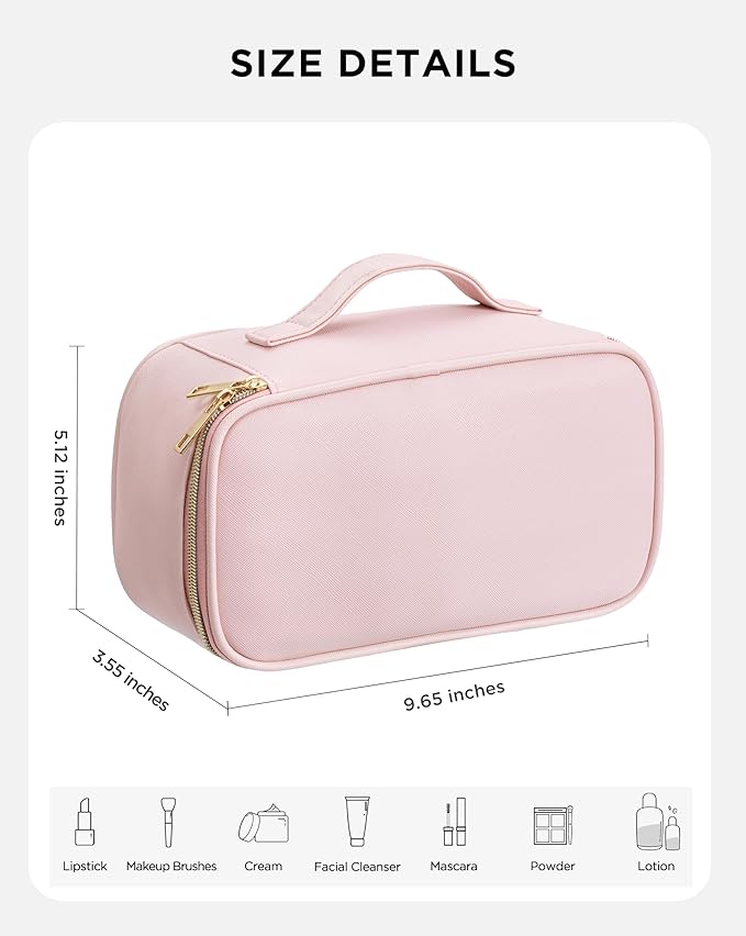 Makeup Bag for Women Small Travel Makeup Bag Organizer Portable Toiletry Bag Cute Makeup Bags Waterproof Leather Cosmetic Bag Makeup Case with Handle, Pink
