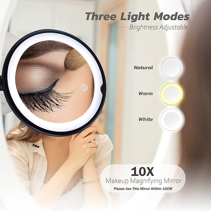 10x Magnifying Mirror with Light – 7.9" Make up Mirrors Lighted Magnifying and Suction Cups – Easy to Handle Lighted Makeup Mirror– 360 Degree Swivel Joint