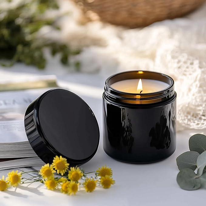 KEYWING 4oz Black Small Glass Jars with Lids, 24 Pack Lotion Containers Round Glass Jar with Inner Liners for Cream, Powders and Ointments