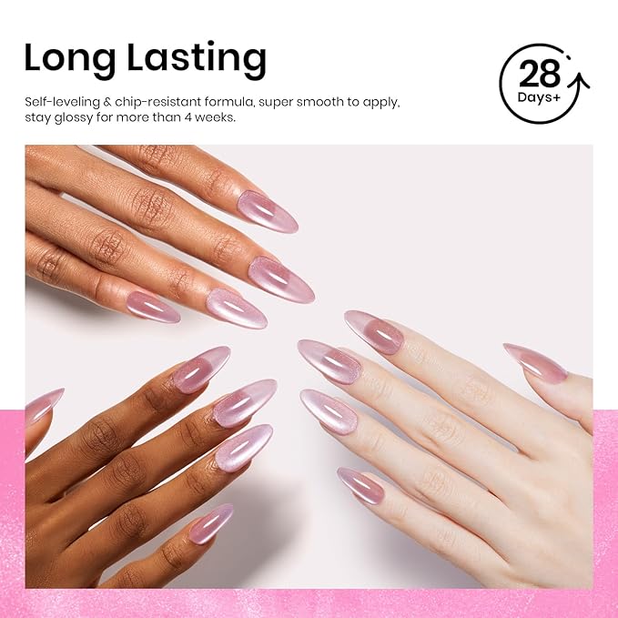 Beetles Cat Eye Gel Nail Polish, 15ML Pink Cat Eye Glitter Gel Nail Polish Holographic Pink Cat Eye Magnetic Reflective Translucent Gel Polish Nail Art DIY at Home