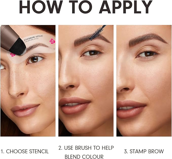 Eyebrow Stamp Stencil Kit - One-Step Eye Brow Stencil Kit with 24 Reusable Thin & Thick Eyebrow Stencils, Long-Lasting Waterproof & Smudge-Proof Brow Stamp Kit for Perfect Eye Makeup (Light Brown)