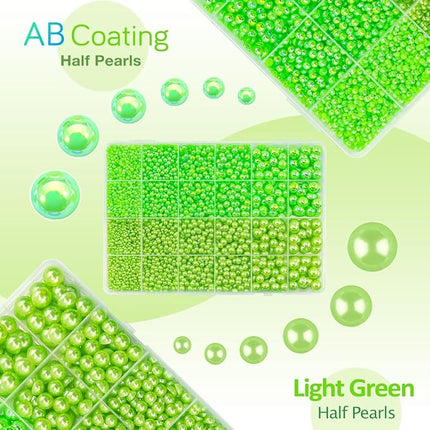qiipii 2 Styles Solid Green+ Light Green AB Flatback Pearls for Bedazzling Crafting 3mm-10mm Half Round Pearls Beads Gems Bedazzler Kit for Nails Face Eyes Makeup Tumblers Bottles Crafts Shoes﻿ Beauty