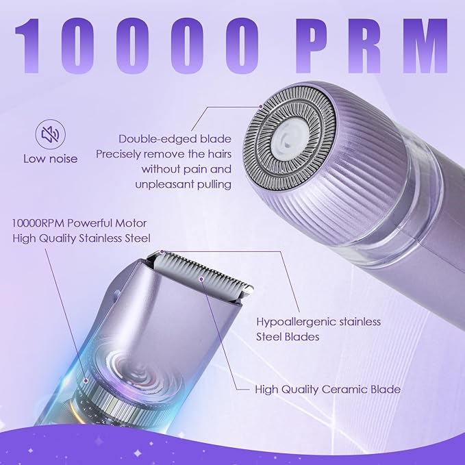2 in 1 Bikini Trimmer for Women Dual Head Electric Razors IPX7 Waterproof Wet & Dry Use, Electric Shaver for Women Private Area Facial Body Underarm Leg Arm Hair Remover for Pubic Hair