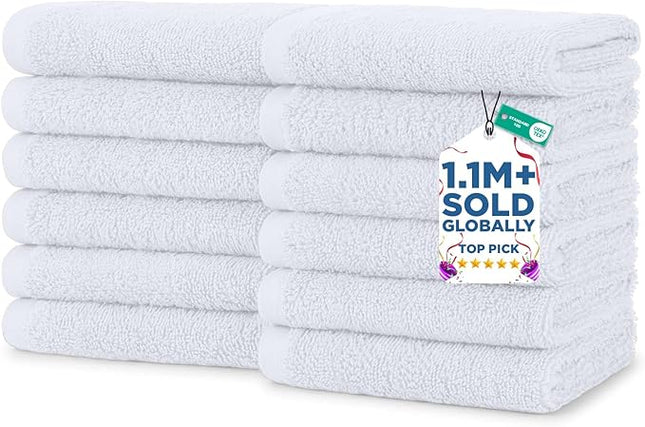 DAN RIVER 12 Pack Wash Cloths for Showering [12x12] - 100% Cotton Washcloths Premium Quality Flannel Face Cloths for Bathroom, Highly Absorbent and Soft Feel Wash Clothes, White