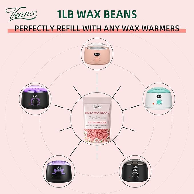 Hard Wax Beads, 1lb Wax Beans for hair removal with Cherry Blossom Extract, Ideal for Sensitive Skin, Perfect for Facial, Eyebrows, Arms, and Brazilian Area, Wax Refill for Home Use
