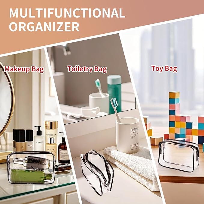 24 PCS Clear Makeup Bag with Zipper, Waterproof Transparent Toiletry Bag Organizer, PVC Portable Cosmetic Bags for Women Men Traveling Vacation Bathroom Home (White)