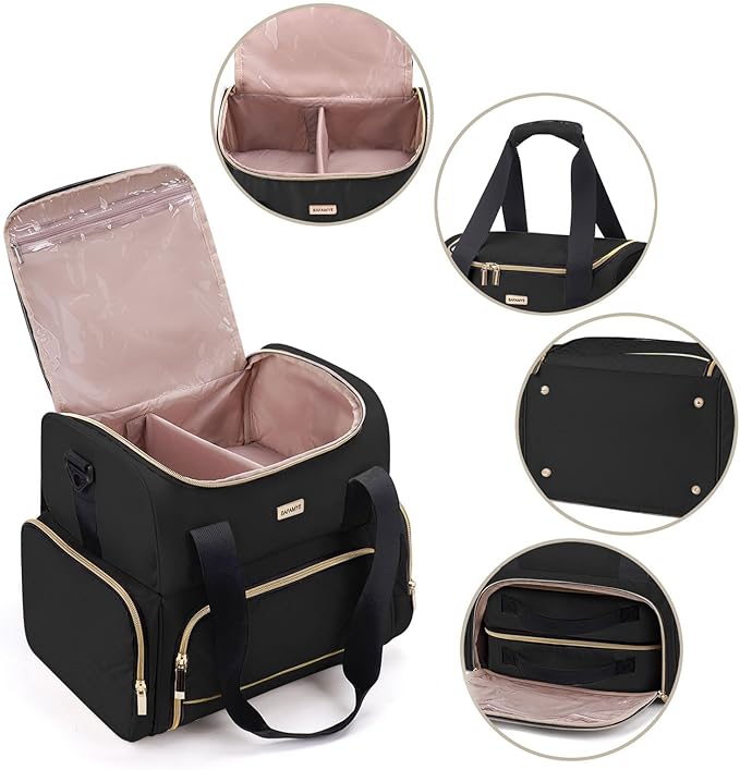 Large Makeup Travel Cosmetic Bag with 2 Removable Case, Double Layer Big Travel Make Up Organizer Case, Toiletry Bag for Women, Train Cases Bags