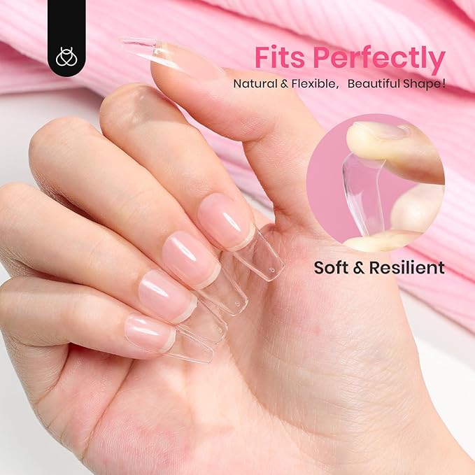 Beetles Gel Nail Tips Easy Nail Extension Pre-shaped Medium Coffin Nail Tips 12 Sizes 288Pcs Gelly Tips Clear Press on Nail Tips Full Cover False Nails Gifts for Girls Women