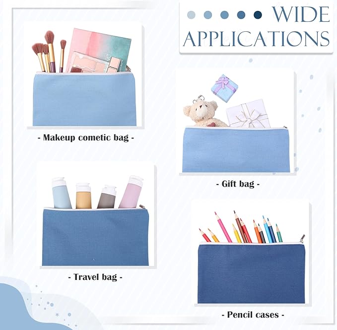 Reginary 10 Pcs Canvas Makeup Bags Bulk for Women Blank DIY Pencil Pouch Travel Toiletry Cosmetics Bags Gift for Christmas Breast Cancer Awareness Thanksgiving Wedding Nurses Teacher(Blue)