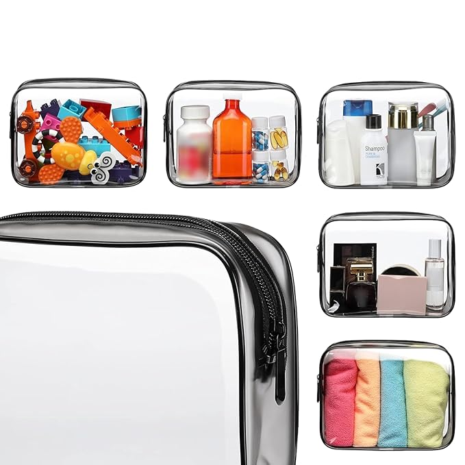 PACKISM Clear Toiletry Bag - 3 Pack TSA Approved Toiletry Bag Quart Size Bag, Travel Makeup Cosmetic Bag for Women, Carry on Airport Airline Compliant Bag, Black