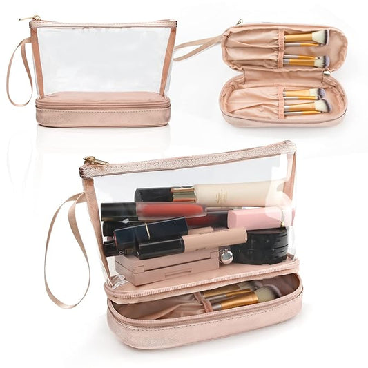 Ethereal Clear Makeup Bag, TSA Travel Makeup Organizer Bag Rose Gold Makeup Bags for Women Small Cosmetic Bag Portable Makeup Bag for Purse
