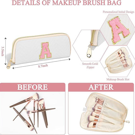 Personalized Initial Makeup Bag Trendy Stuff Leather Waterproof Cosmetic Bag Travel Toiletry Bag, Makeup Organizer Case Mother's Day/Birthday/Graduation Gifts for Women Girls Mom Girlfriend White.