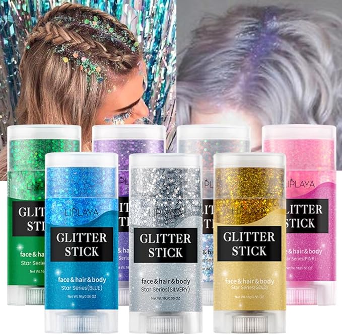 Silver Face Body Glitter Stick, Mermaid Sequins Face Glitter Gel, Singer Concerts Music Festival Rave Accessories,Holographic Chunky Glitter Makeup for Lip Eye Hair Body