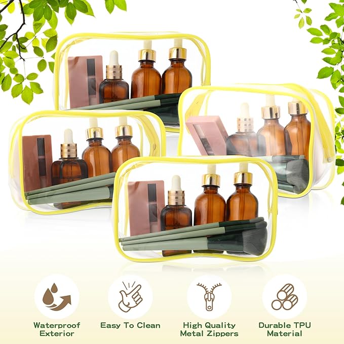 Weewooday 12 Pieces Clear Makeup Bags Cosmetic Storage Bags PVC Zipper Pouches Travel Waterproof Makeup Plastic Case for Women Organizing Toiletries Traveling Bathroom(Small,Yellow)