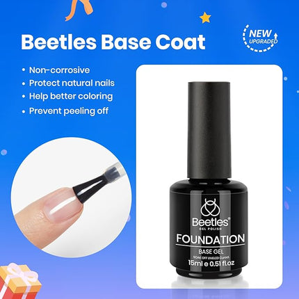 Beetles 3Pcs 15ml White Gel Nail Polish and No Wipe Gel Top Coat & Base Coat Set, Soak Off UV Lamp and Long Lasting Glossy Top Coat French Manicure Art Design Kit