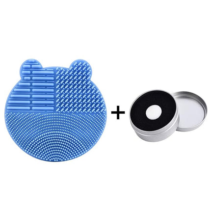 Silicon Makeup Brush Cleaner Mat with Brush Drying manual Make up brush cleaner cleanser machine Cosmetic Brush Cleaning Pad+Makeup Brush Dry Cleaned Quick Color Removal Sponge Scrubber Tool(Blue)