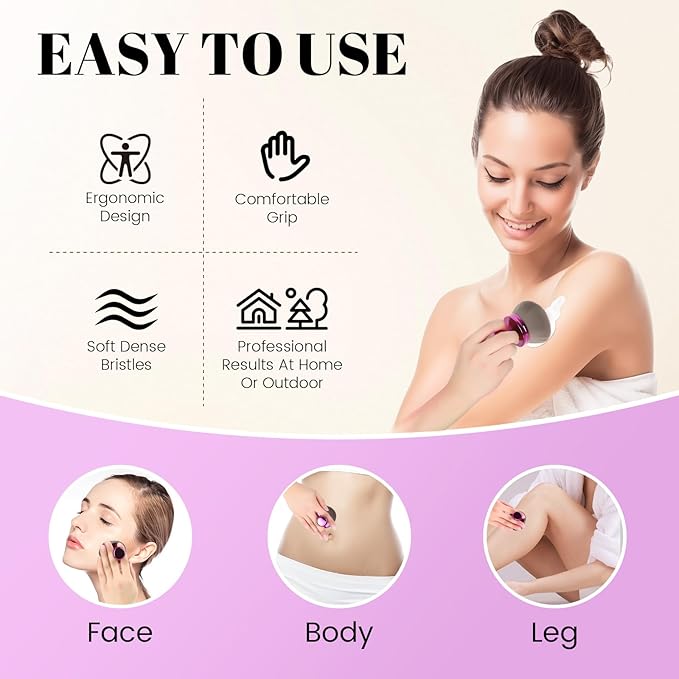 Extra Large Body Makeup Brush For Self Tanner,Makeup Brush For Self Tanner Face Leg,Self Tan Back Applicator,3.2in Sphere Kabuki Brush For Bronzers Blend Self Tanning with Drawstring Bag Purple Vegan