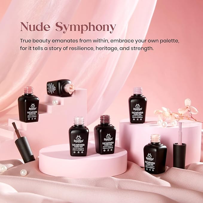 beetles Nude Gel Polish - Nude Symphony 6 Colors Polish Set, Neutral Pink Brown Glitter Skintone Gel Nail Fall Colors, Soak off Uv Led Lamp Needed Nail Art Design Home Diy Gifts For Women
