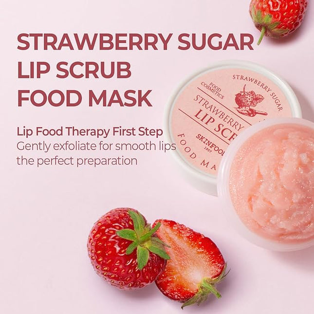 SKINFOOD Strawberry Sugar Lip Scrub Mask, Stocking Stuffers, Exfoliating Lip Care, Hydrating Korean Lip Product for Soft & Smooth Lips, Deep Nourishment Mild Sugar Scrub Vegan (0.71 fl. Oz.)