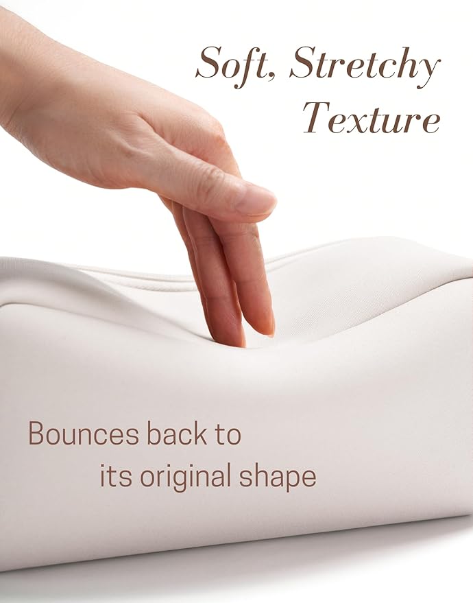 Yarnic White Neoprene Travel Makeup Bag Cosmetic Bag, Large Capacity Toiletry Bag for Women, Portable Pouch Cute Make Up Organizer with Divider and Handle