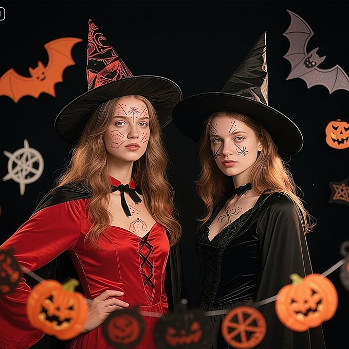 Red Black Face Gems, Halloween Face Rhinestone Makeup Festival Face Jewels, Spider Web Witch Scars Stick On Gems, Self-Adhesive Rhinestone Set for Halloween Cosplay Makeup