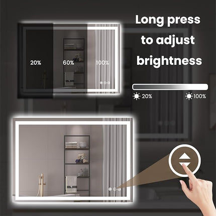32"X32" LED Bathroom Mirror with Front Lights and Backlit, Anti-Fog, Dimmable, Shatter-Proof Tempered Glass, Lighted Bathroom Vanity Mirror for Wall with 3 Colors, Memory Function