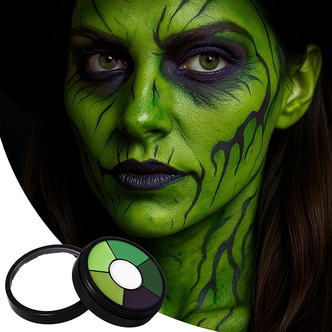 BOBISUKA Green Face & Body Paint – 6 Colors Cream Washable Face Paint for Witch Beetle-Juice Frankenstein Goblin Hunting Camo Costume & Theme – Easy to Blend, High Pigment & Long Lasting