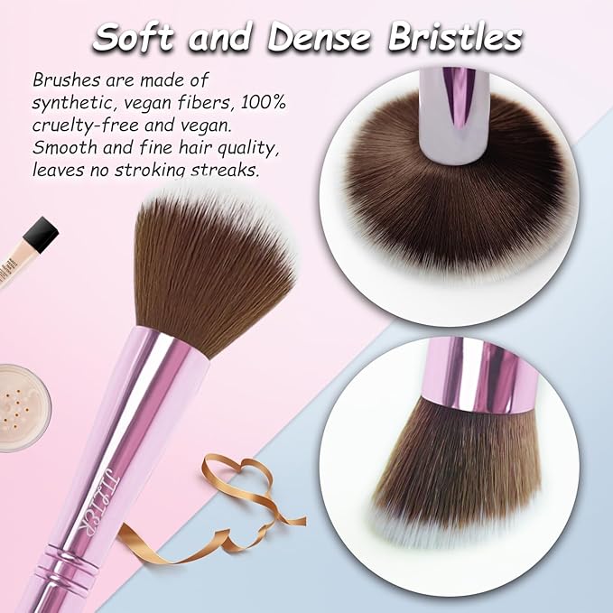 4 in 1 Makeup Brush Set, Travel Makeup Brushes with Case, Foundation Brush/Blush Brush, Eyeshadow Powder Brush,Concealer Brush (pink-plastic case)