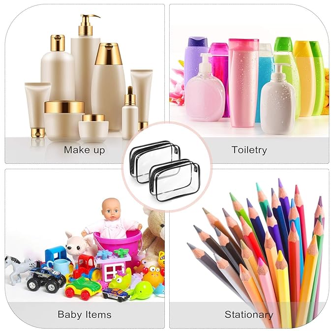 Weewooday 12 Pieces Clear Makeup Bags Cosmetic Storage Bags PVC Zipper Pouches Travel Waterproof Makeup Plastic Case for Women Organizing Toiletries Traveling Bathroom(Medium,Black)