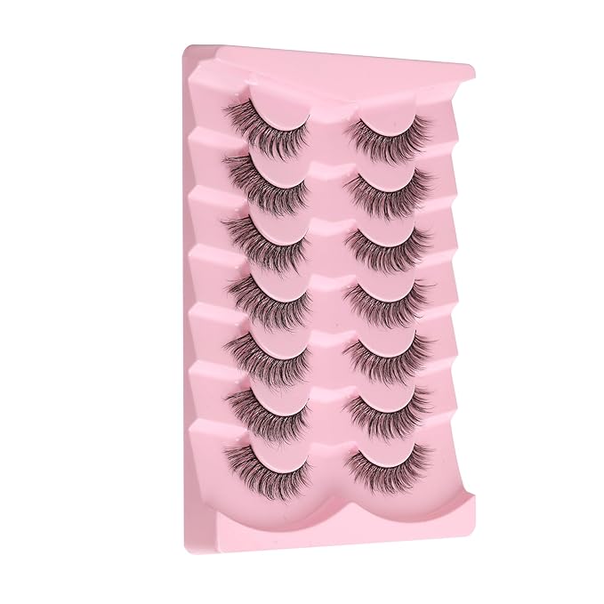 Eyelashes Natural Cat Eye Lashes 16mm Flase Eyelashes Flared Strip Lashes Fluffy False Lashes That Look Like Extensions C Curl Wispy Lashes Siligli Soft Lashes Pack 7 Pair