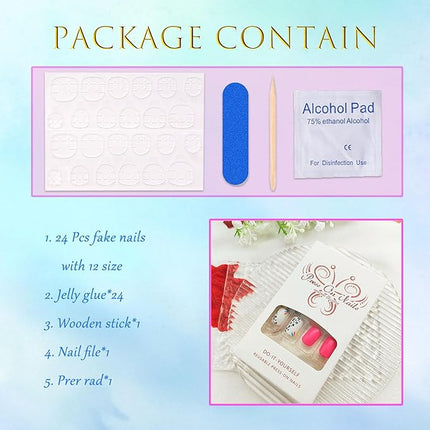 Short Press on Nails Square Fake Nails Black Leopard Print Acrylic Full Cover False Nails Press ons Glossy Blue Rose Red Glue on Nails Artificial Nails Short Stick on Nails for Women Girls 24 Pcs