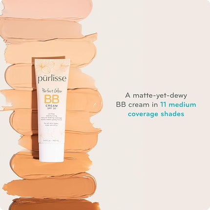 pūrlisse Perfect Glow BB Cream with SPF 30 - Matte Meets Dewy Finish - Enriched with Goji & Hawthorn Berry to Help Improve Skin Texture & Radiance - Light Warm (1.4 oz)